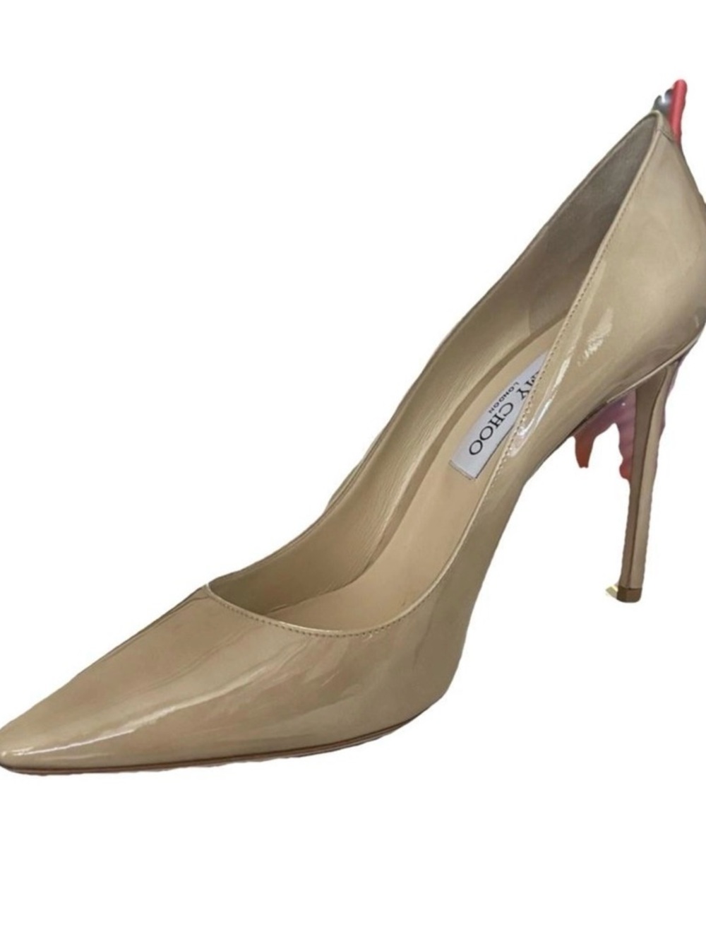 Jimmy Choo Romy 100 Nude Patent Leather Pointed Toe Pump